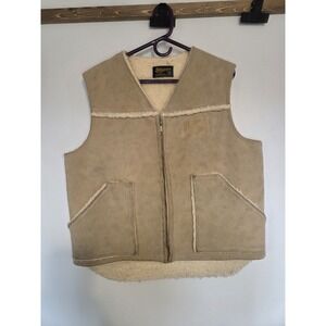 Vtg Suede Swingster Faux Trucker Sherpa Lined Vest Sz Large  Western Work